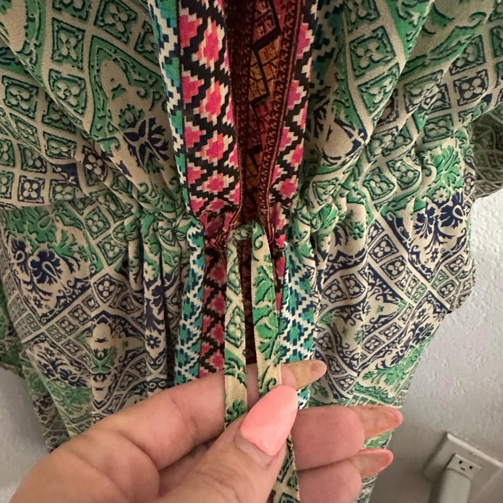 Anthropologie Vanessa Virginia Chama Kaftan Maxi Dress. In Pink and Green - Sz S - Picture 6 of 10